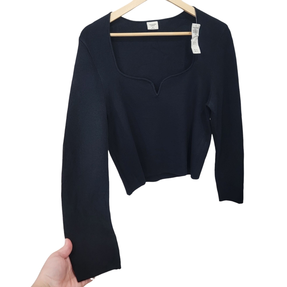 Abercrombie & Fitch Waffle Knit Top Notch Sweetheart Neckline Long Sleev… - Picture 7 of 14